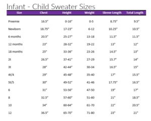 Sweater Measurements Chart