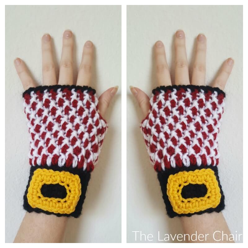 Mrs. Claus Fingerless Peppermint Gloves - Free Crochet Pattern - The Lavender Chair